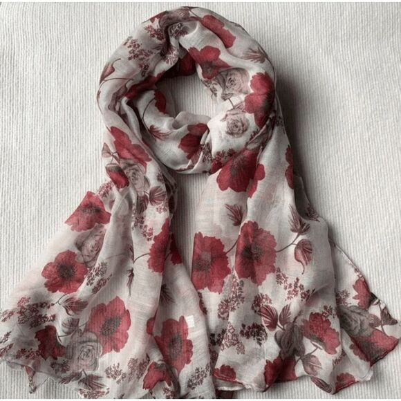 2/$30 *Brand New* Ladies Elegant Red Floral Pattern Print Lightweight Scarf - Picture 1 of 5